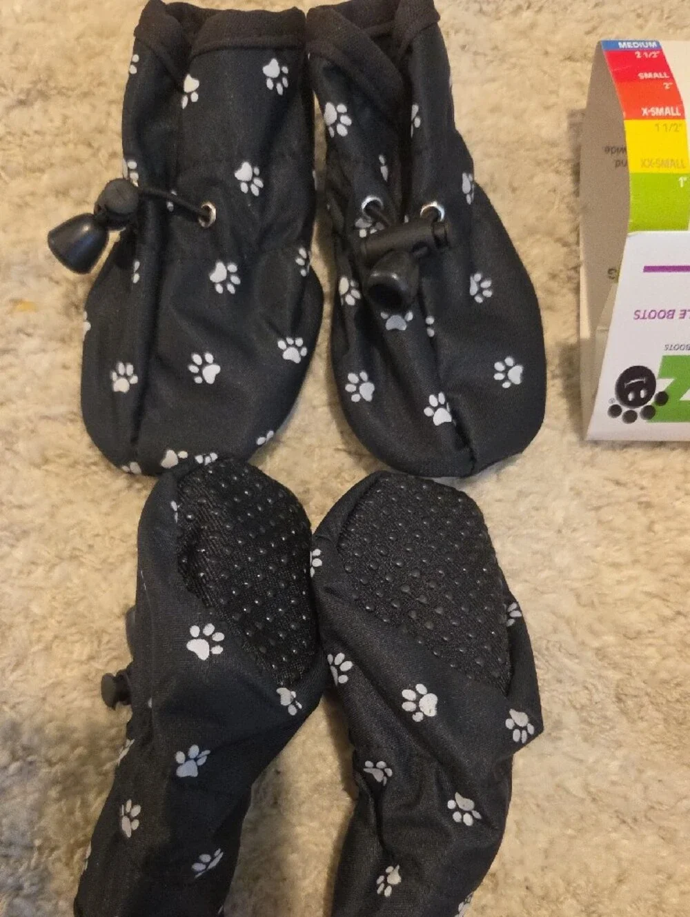 PAWZ Black Dog Booties with White Paw Print & 12 Pawz Waterproof Boots